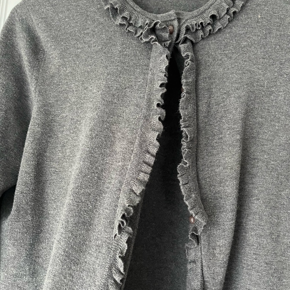 Lands' End Gray Ruffle Trim Cardigan